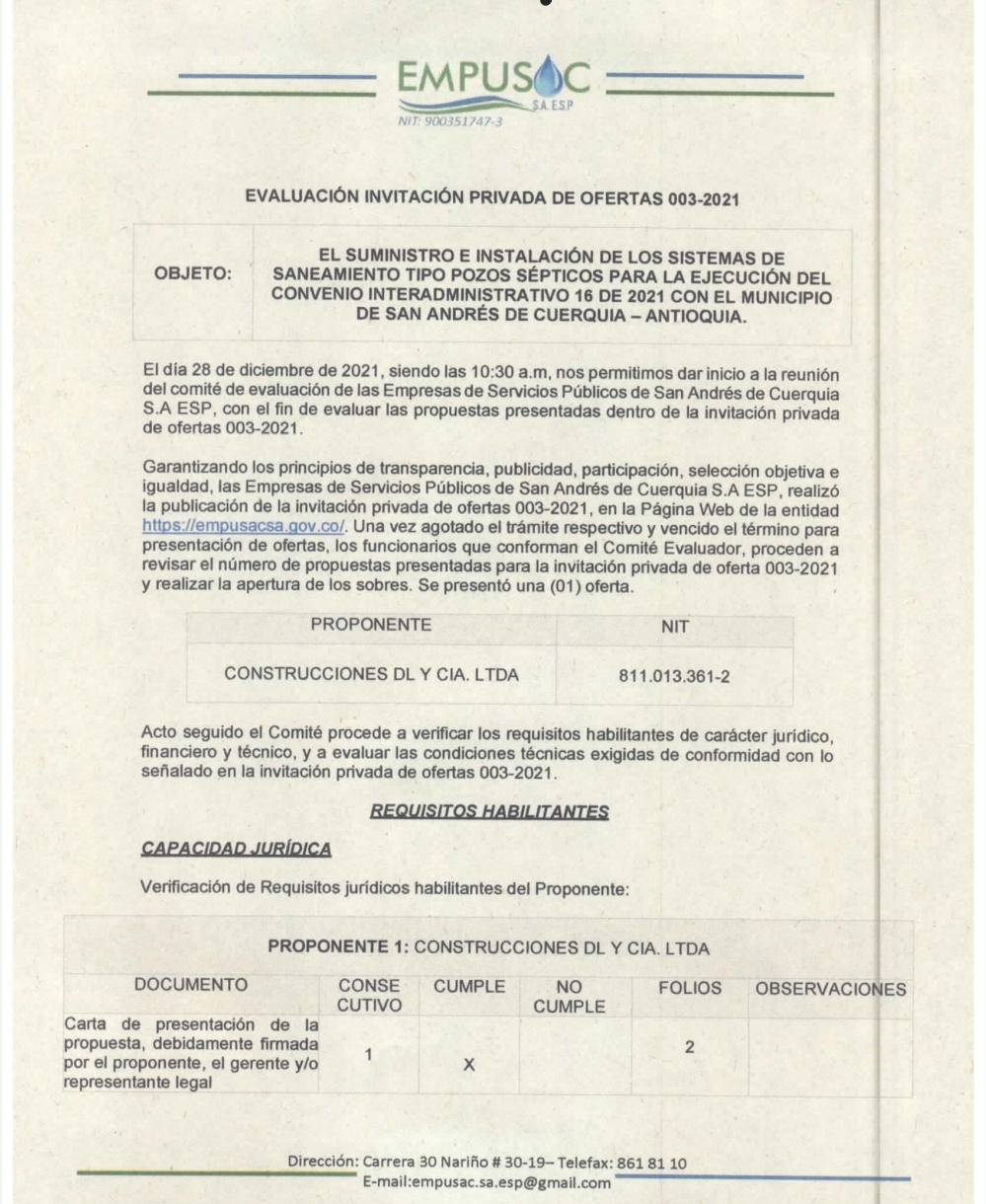Designación de evaluadores y evaluación de oferta privada 03 de 2021